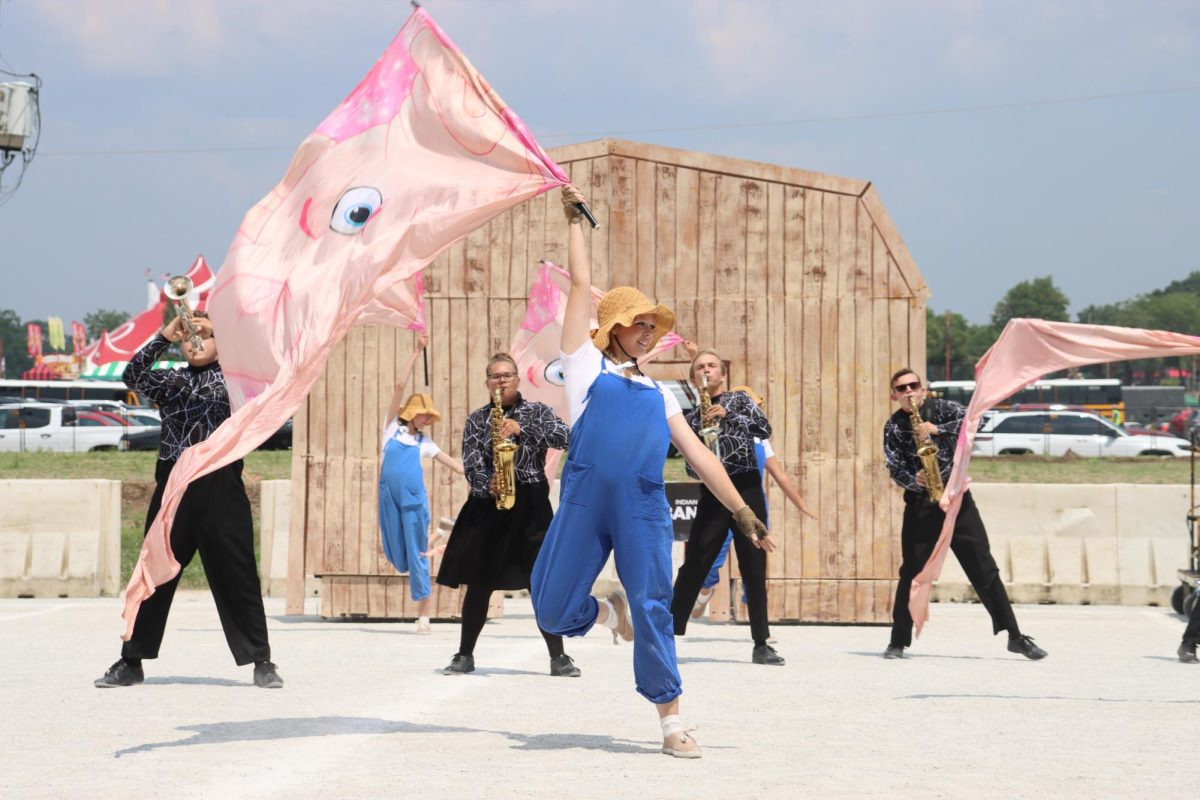 The Kokomo Marching Wildkats perform at the 2025 Indiana State Fair Band Day. The band and guard finished as the bronze medalists, with the guard being named the top color guard.